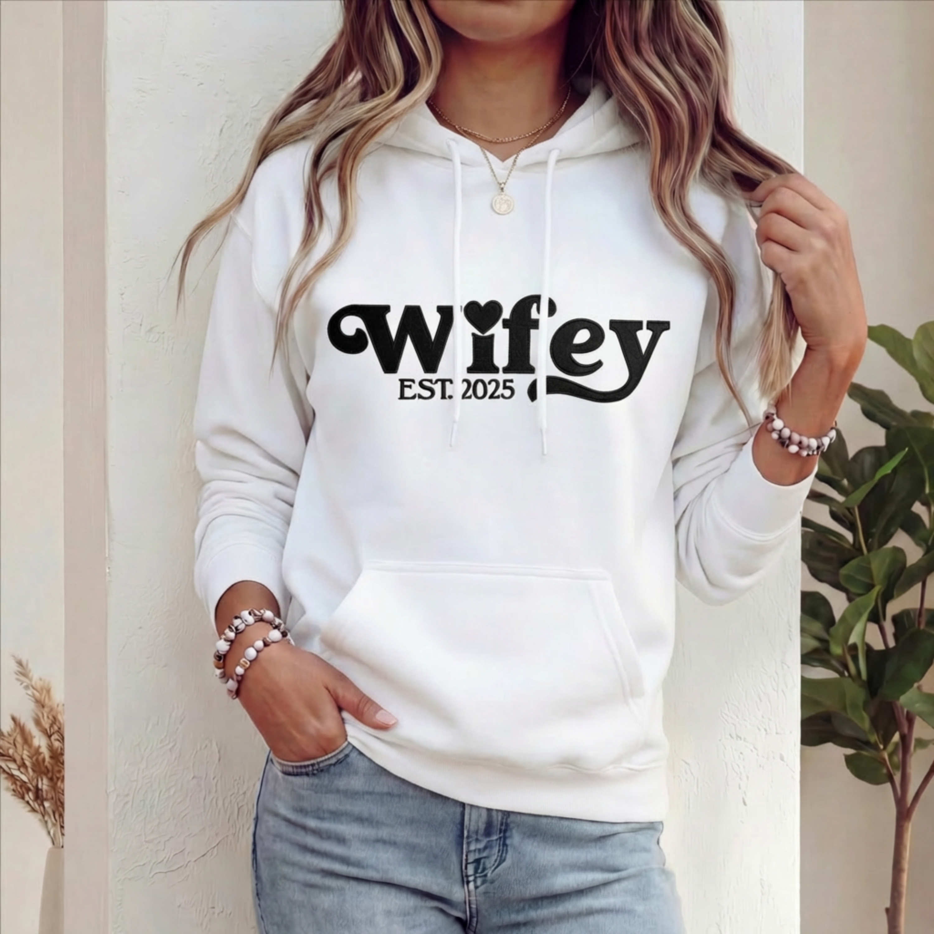 "Wifey" customised hoodie (EMBROIDERED)